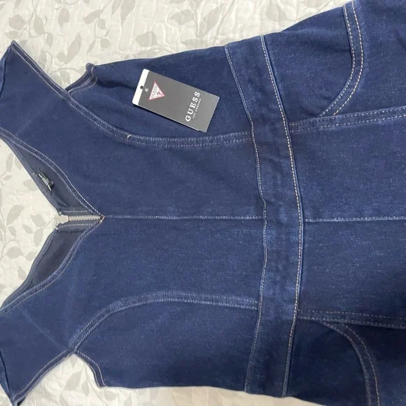 GUESS Navy Sleeveless Denim Jumpsuit - Picture 3 of 10